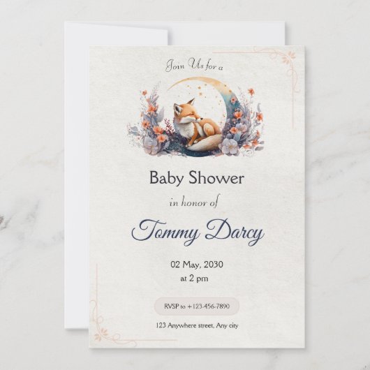 Fox Baby shower Invitation - Woodland Theme Kaart (Voorkant)