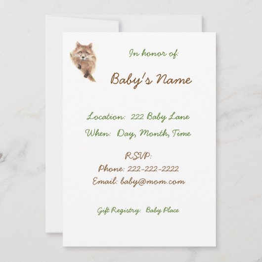 Fox Baby shower Kaart (Achterkant)