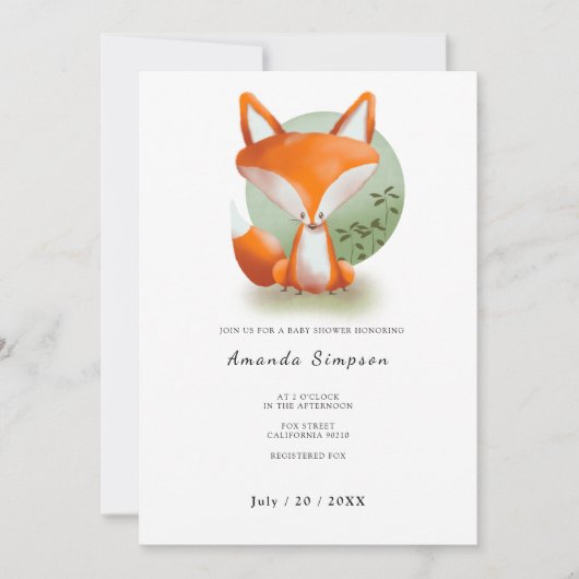 Fox Baby shower Kaart (Voorkant)
