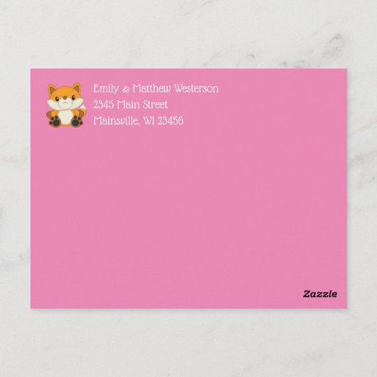 Fox Baby shower Roze Briefkaart (Achterkant)