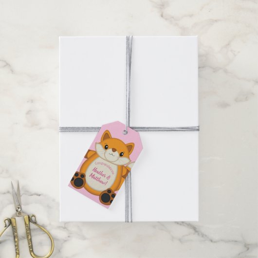 Fox Baby shower Roze Cadeaulabel (Met Touw)