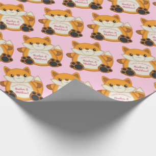 Fox Baby shower Roze Cadeaupapier