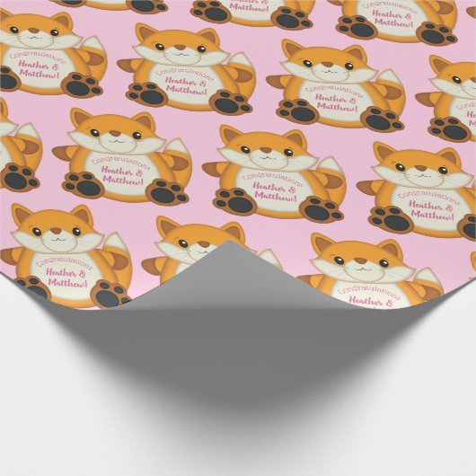 Fox Baby shower Roze Cadeaupapier (Hoek)
