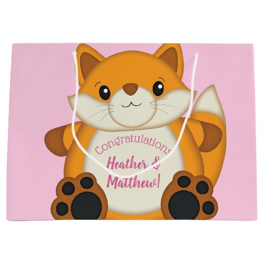 Fox Baby shower Roze Groot Cadeauzakje (Voorkant)