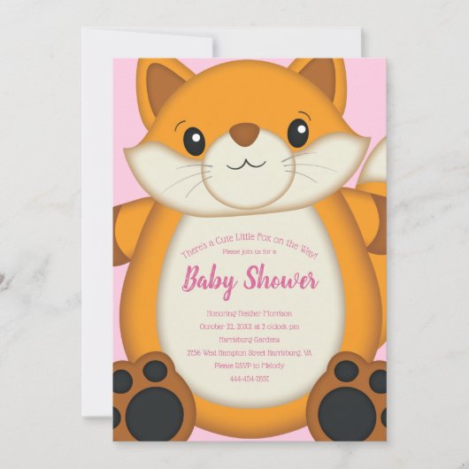 Fox Baby shower Roze Kaart (Voorkant)