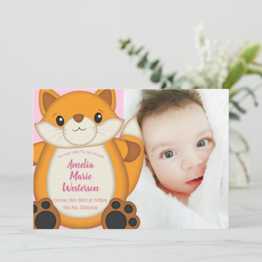 Fox Baby shower Roze Kaart (Staand voorkant)