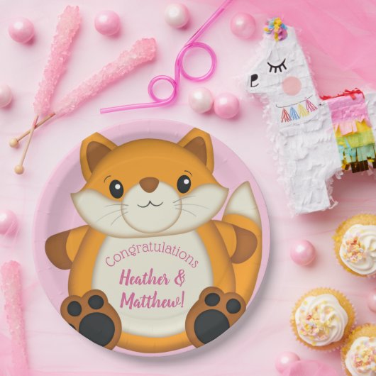 Fox Baby shower Roze Papieren Bordje (Feest)