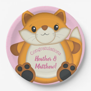 Fox Baby shower Roze Papieren Bordje