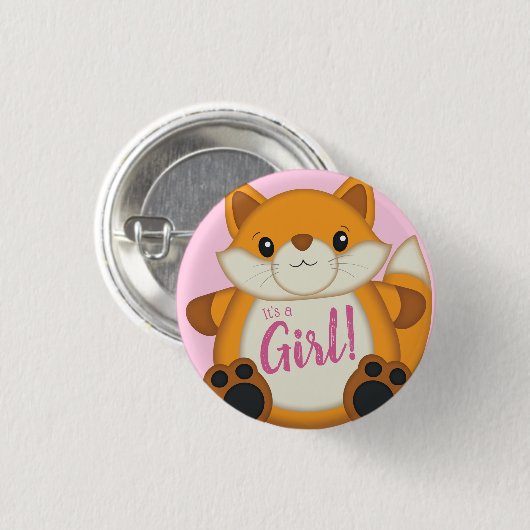 Fox Baby shower Roze Ronde Button 3,2 Cm (Voorkant /achterkant)