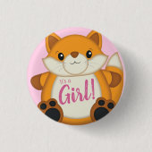 Fox Baby shower Roze Ronde Button 3,2 Cm (Voorkant)