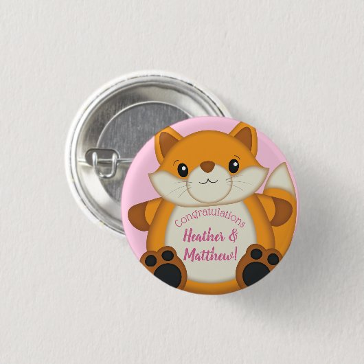 Fox Baby shower Roze Ronde Button 3,2 Cm (Voorkant /achterkant)