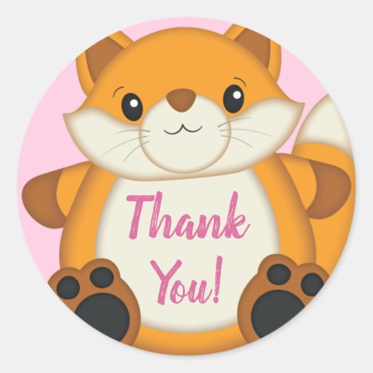 Fox Baby shower Roze Ronde Sticker (Voorkant)