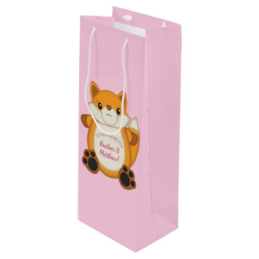 Fox Baby shower Roze Wijn Cadeautas (Voorkant Gekanteld)