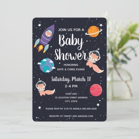 Fox Baby shower Space Navy Galaxy Baby shower Kaart (Staand voorkant)
