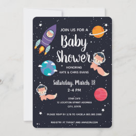 Fox Baby shower Space Navy Galaxy Baby shower Kaart