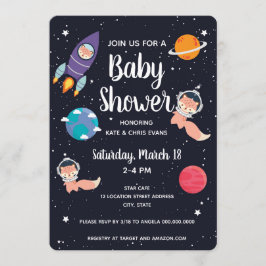 Fox Baby shower Space Navy Galaxy Baby shower Kaart