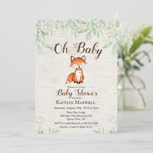 Fox Baby shower Uitnodiging (Staand voorkant)