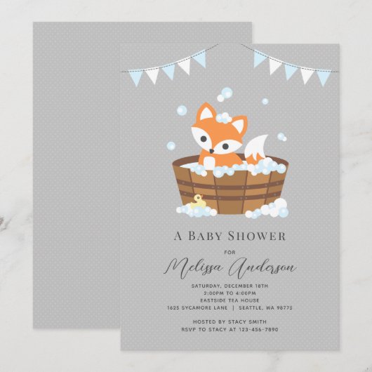Fox Baby shower Uitnodiging (Voorkant / Achterkant)