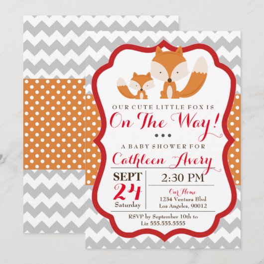 Fox Baby shower Uitnodiging (Voorkant / Achterkant)
