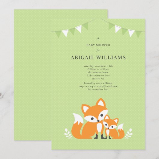 Fox Baby shower Uitnodiging (Voorkant / Achterkant)
