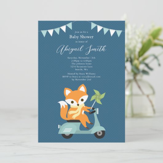 Fox Baby shower Uitnodiging (Staand voorkant)