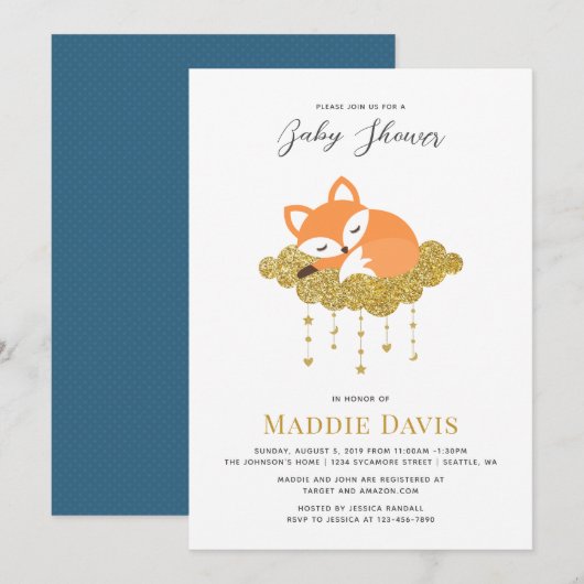 Fox Baby shower Uitnodiging (Voorkant / Achterkant)