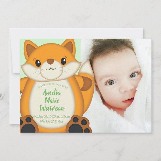 Fox Baby shower Woodland Animal Kaart (Voorkant)