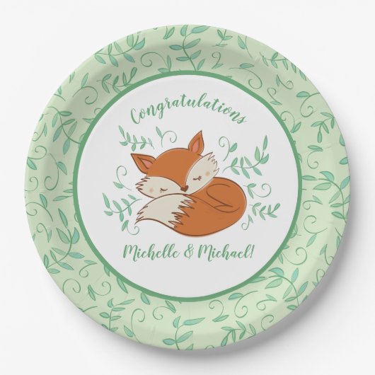Fox Baby shower Woodland Animals Papieren Bordje (Voorkant)