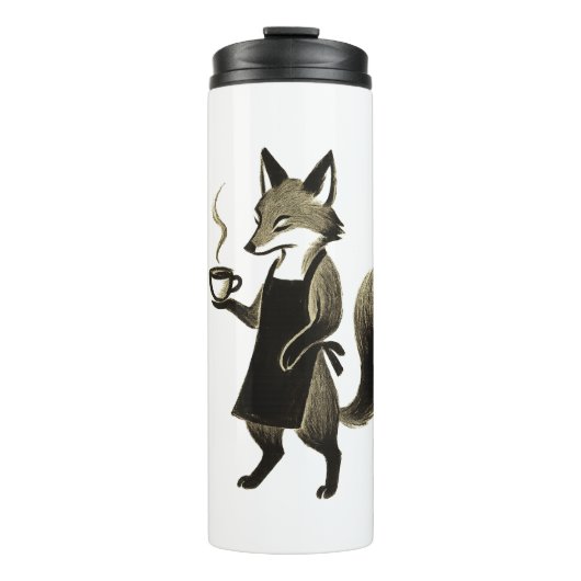 Fox Barista – Minimalistische Inktborstel Koffieti Thermosbeker (Voorkant)