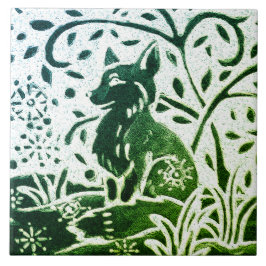 Fox Batik Modern Green Blue Blauwgroen Winter Wood Tegeltje