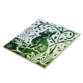 Fox Batik Modern Green Blue Blauwgroen Winter Wood Tegeltje (Zijkant)