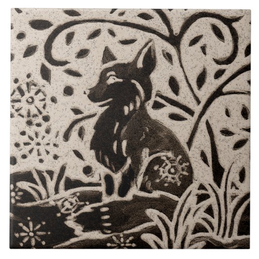 Fox Batik Stoneware Woodland Animal Tan Gray Brown Tegeltje (Voorkant)