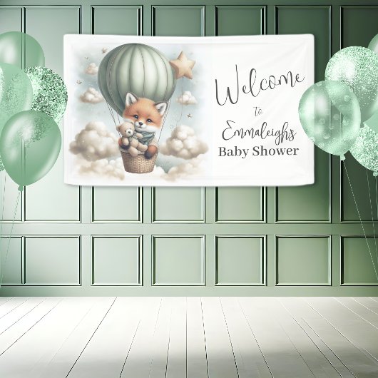 Fox Bear Adventure Balloon Baby Shower Welcome Spandoek