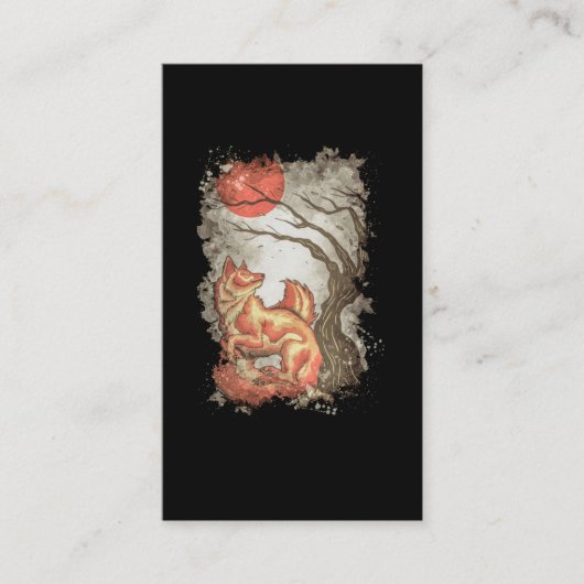 Fox Beauful Animal Tree Moon Natuur Lover Visitekaartje (Voorkant)