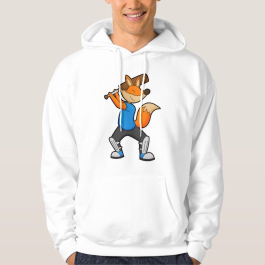 Fox bij Cricket met cricket bat Hoodie (Voorkant)