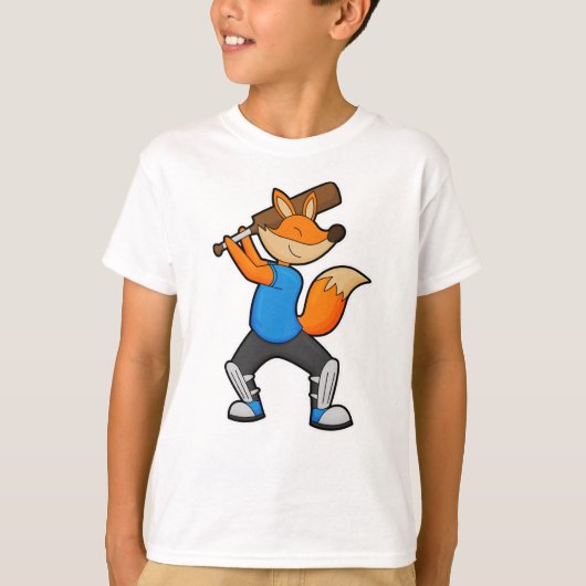 Fox bij Cricket met cricket bat T-shirt (Voorkant)