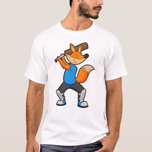 Fox bij Cricket met cricket bat T-shirt (Voorkant)