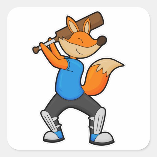 Fox bij Cricket met cricket bat Vierkante Sticker (Voorkant)
