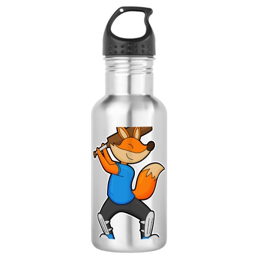 Fox bij Cricket met cricket bat Waterfles (Voorkant)