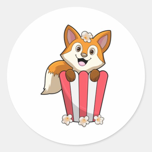 Fox bij Eating met Popcorn Ronde Sticker (Voorkant)