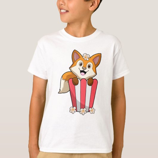 Fox bij Eating met Popcorn T-shirt (Voorkant)