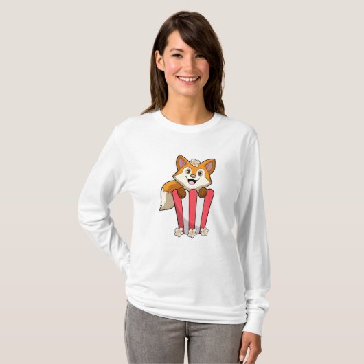 Fox bij Eating met Popcorn T-shirt (Voorkant volledig)