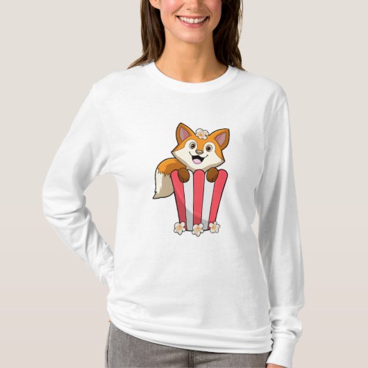 Fox bij Eating met Popcorn T-shirt (Voorkant)