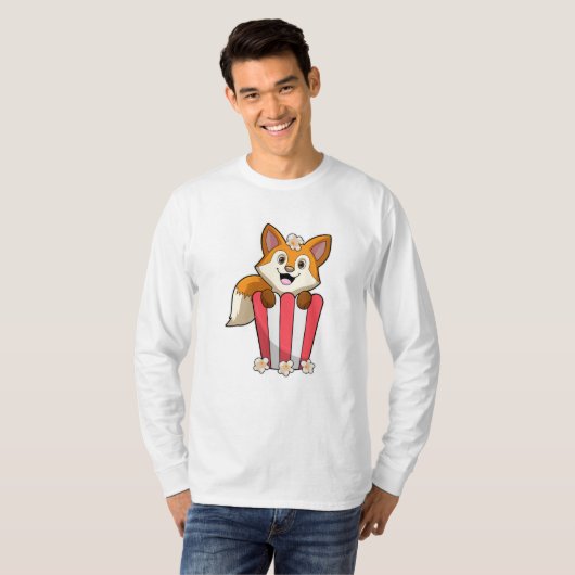 Fox bij Eating met Popcorn T-shirt (Voorkant volledig)