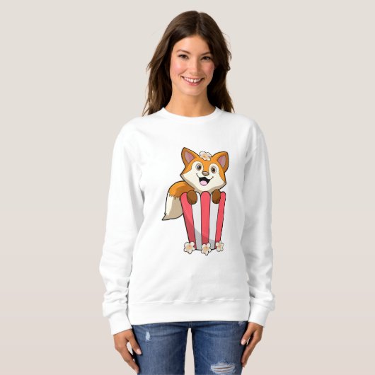 Fox bij Eating met Popcorn Trui (Voorkant volledig)