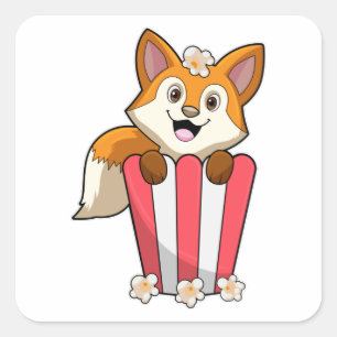 Fox bij Eating met Popcorn Vierkante Sticker