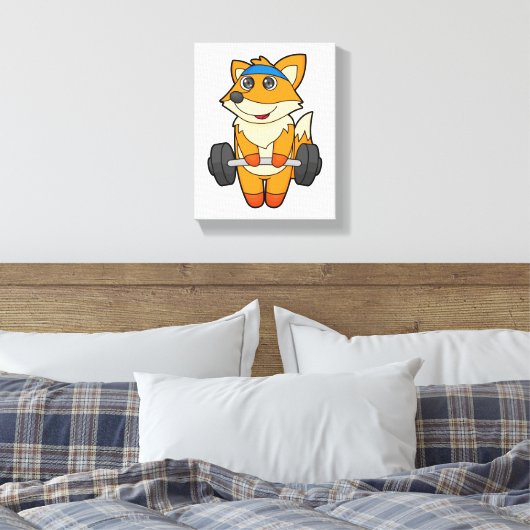 Fox bij Fitness met Barbell Canvas Afdruk (Insitu (Slaapkamer))