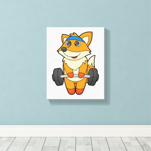 Fox bij Fitness met Barbell Canvas Afdruk (Insitu (Houten vloer))