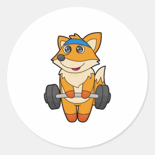 Fox bij Fitness met Barbell Ronde Sticker (Voorkant)