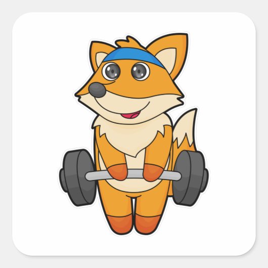 Fox bij Fitness met Barbell Vierkante Sticker (Voorkant)